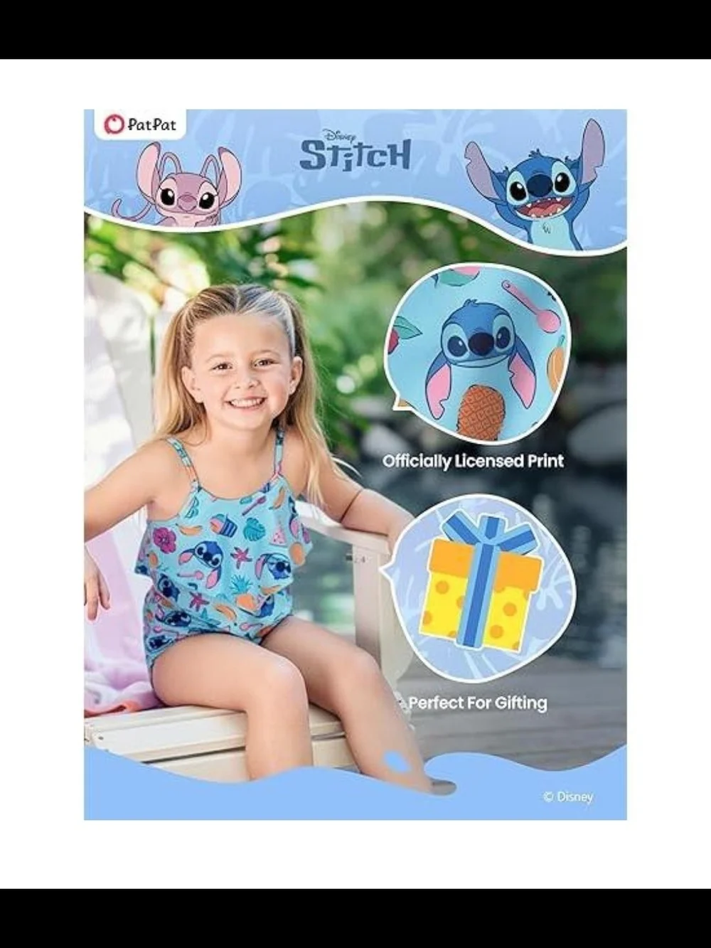 Disney  Stich Light Blue Tropical Girls' Tankini Set